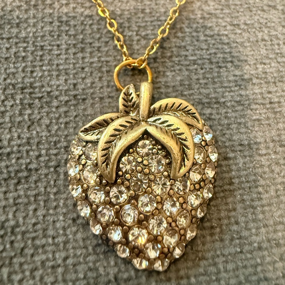 Gold Crystal Strawberry Pendant Necklace